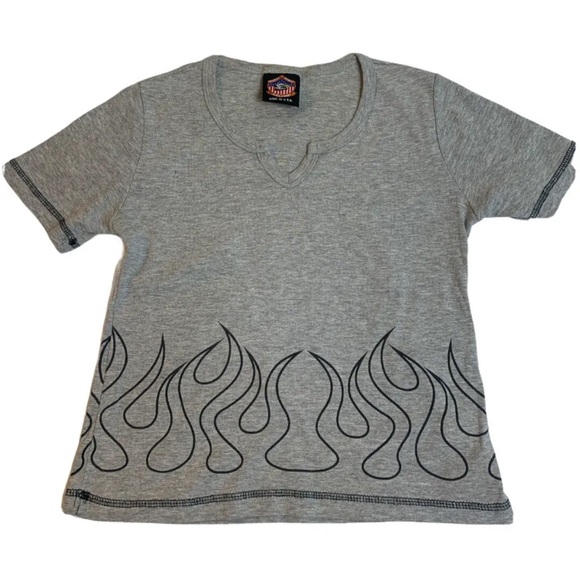 Bikers Image Tee Ride Free Women Large Gray Crop T Shirt Flames Short Sleeve - Picture 3 of 12